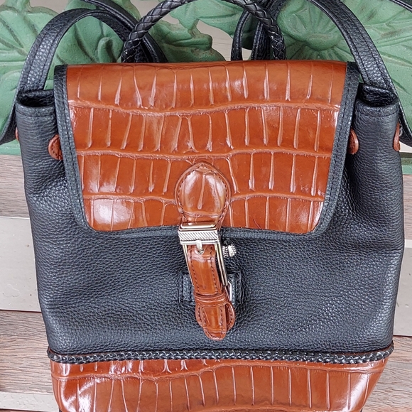 Nice Black and Brown Croc-Embossed Leather Backpack Purse - Picture 1 of 8
